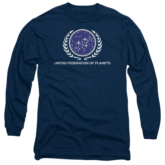 Star Trek United Federation Logo Mens Long Sleeve Shirt Navy Officially Licensed