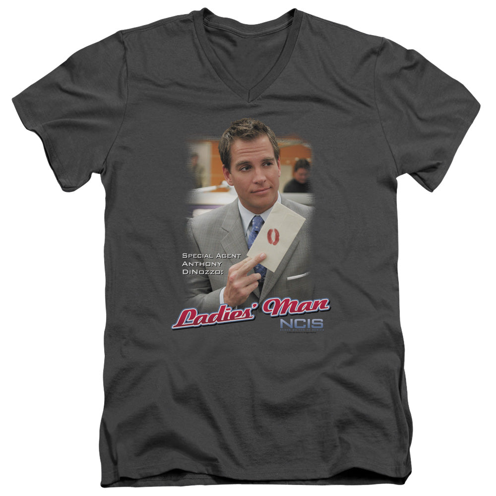 Ncis Ladies Man Mens Slim Fit V-Neck T Shirt Charcoal