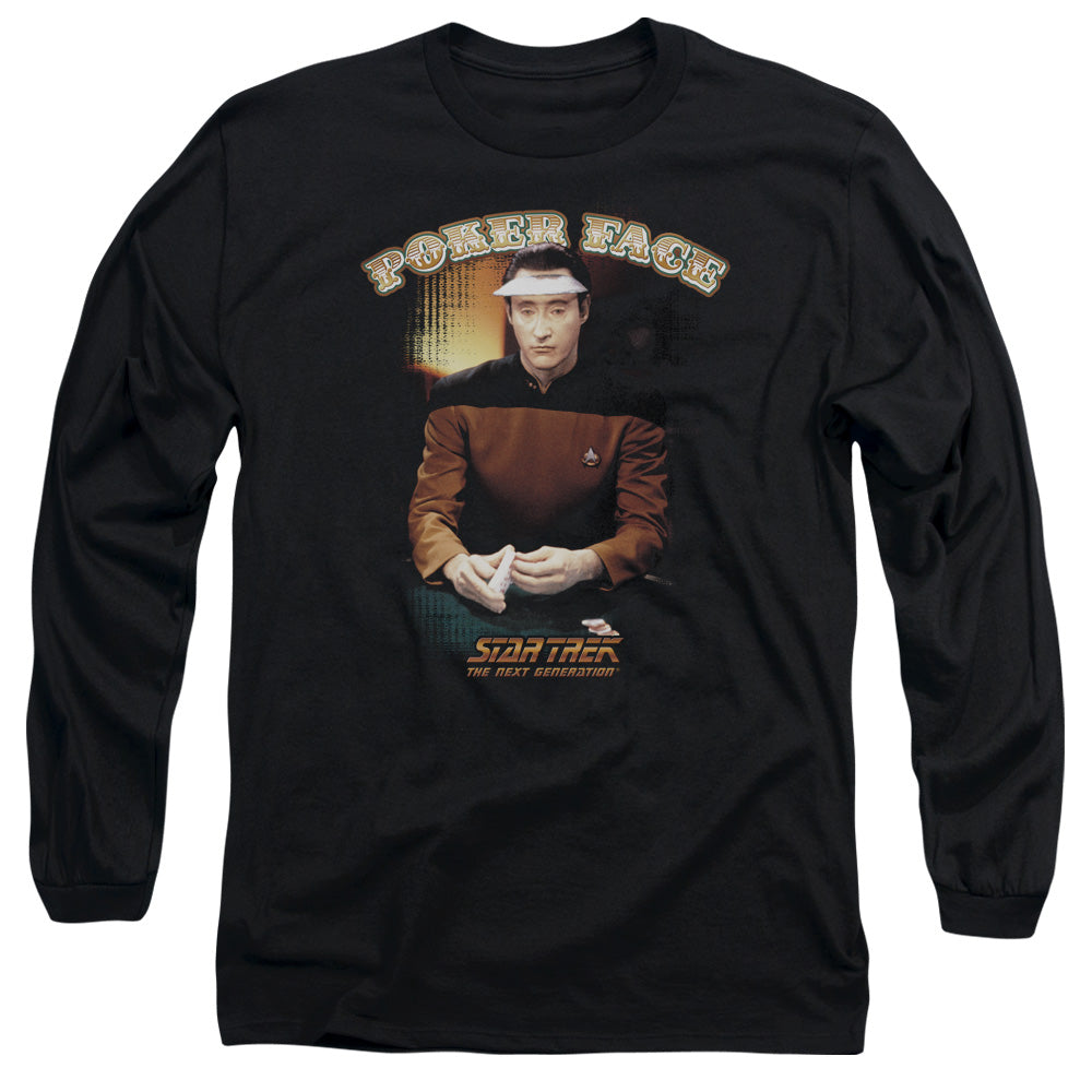 Star Trek Poker Face Mens Long Sleeve Shirt Black Officially Licensed