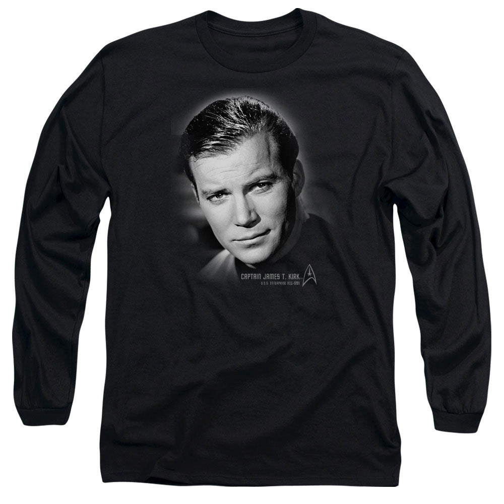 Star Trek Captain Kirk Portrait Mens Long Sleeve Shirt Black Officially Licensed