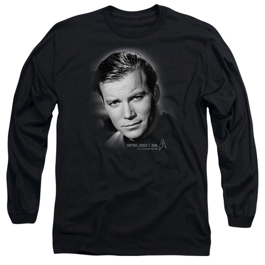 Star Trek Captain Kirk Portrait Mens Long Sleeve Shirt Black Officially Licensed