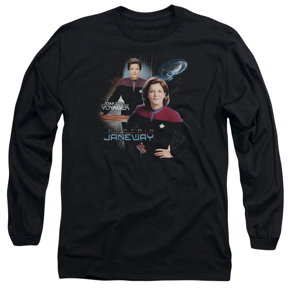 Star Trek Captain Janeway Mens Long Sleeve Shirt Black Officially Licensed