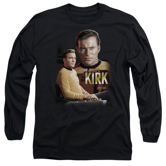 Star Trek Captain Kirk Mens Long Sleeve Shirt Black Officially Licensed