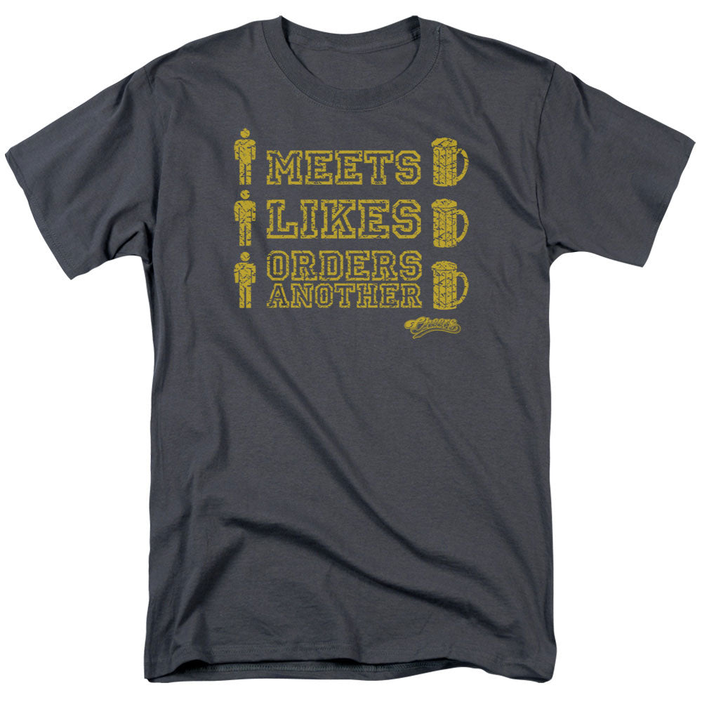 Cheers Man Meets Beer Mens T Shirt Charcoal