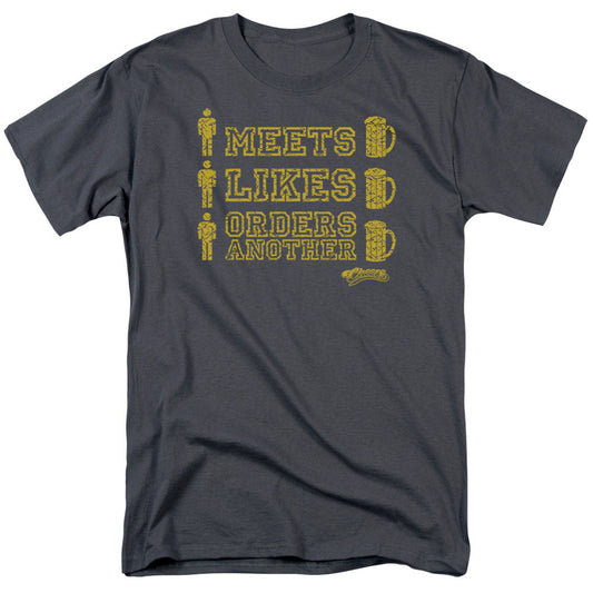 Cheers Man Meets Beer Mens T Shirt Charcoal