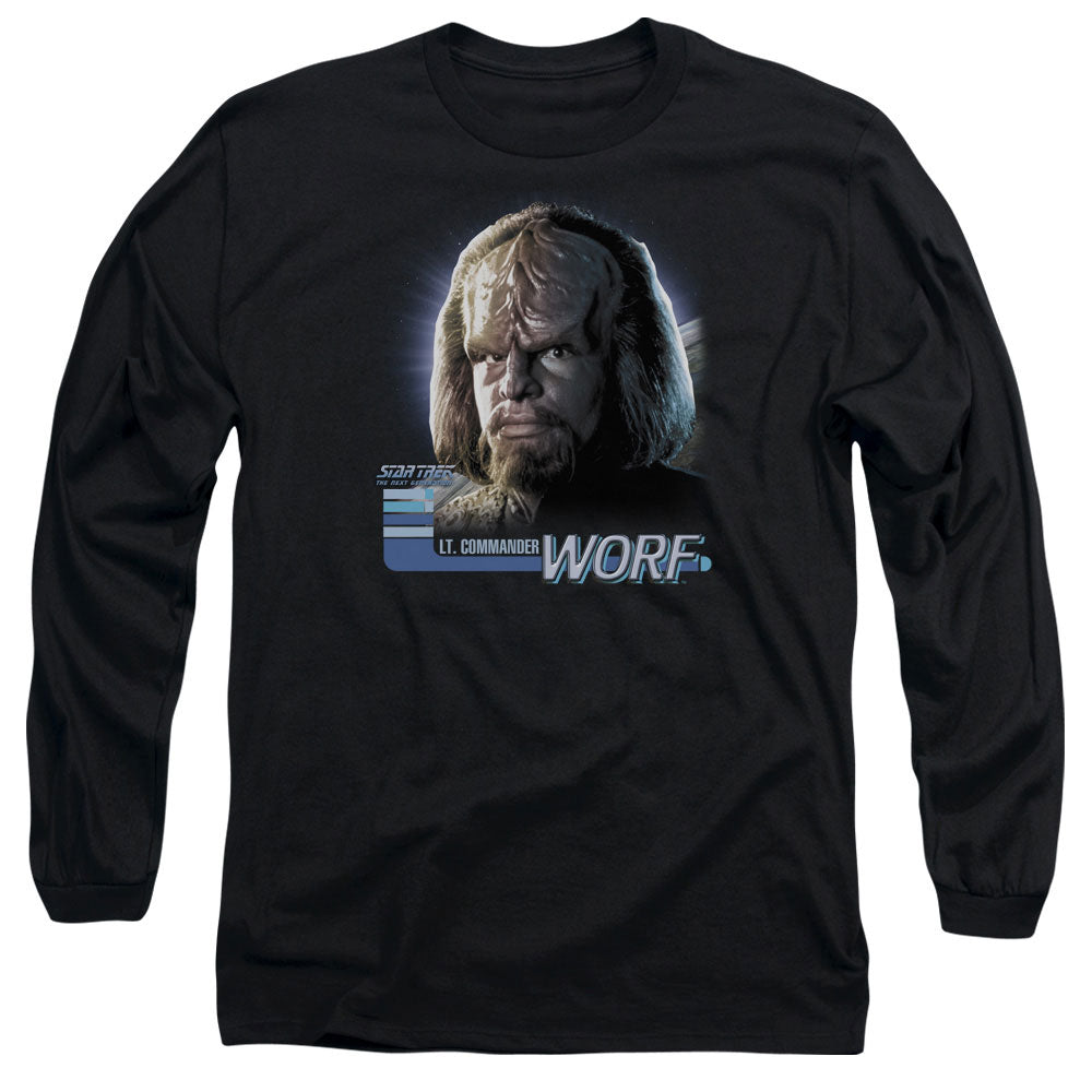 Star Trek Tng Worf Mens Long Sleeve Shirt Black Officially Licensed