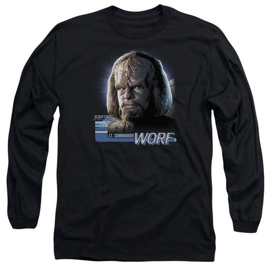 Star Trek Tng Worf Mens Long Sleeve Shirt Black Officially Licensed