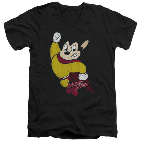Mighty Mouse Classic Hero Mens Slim Fit V-Neck T Shirt Black