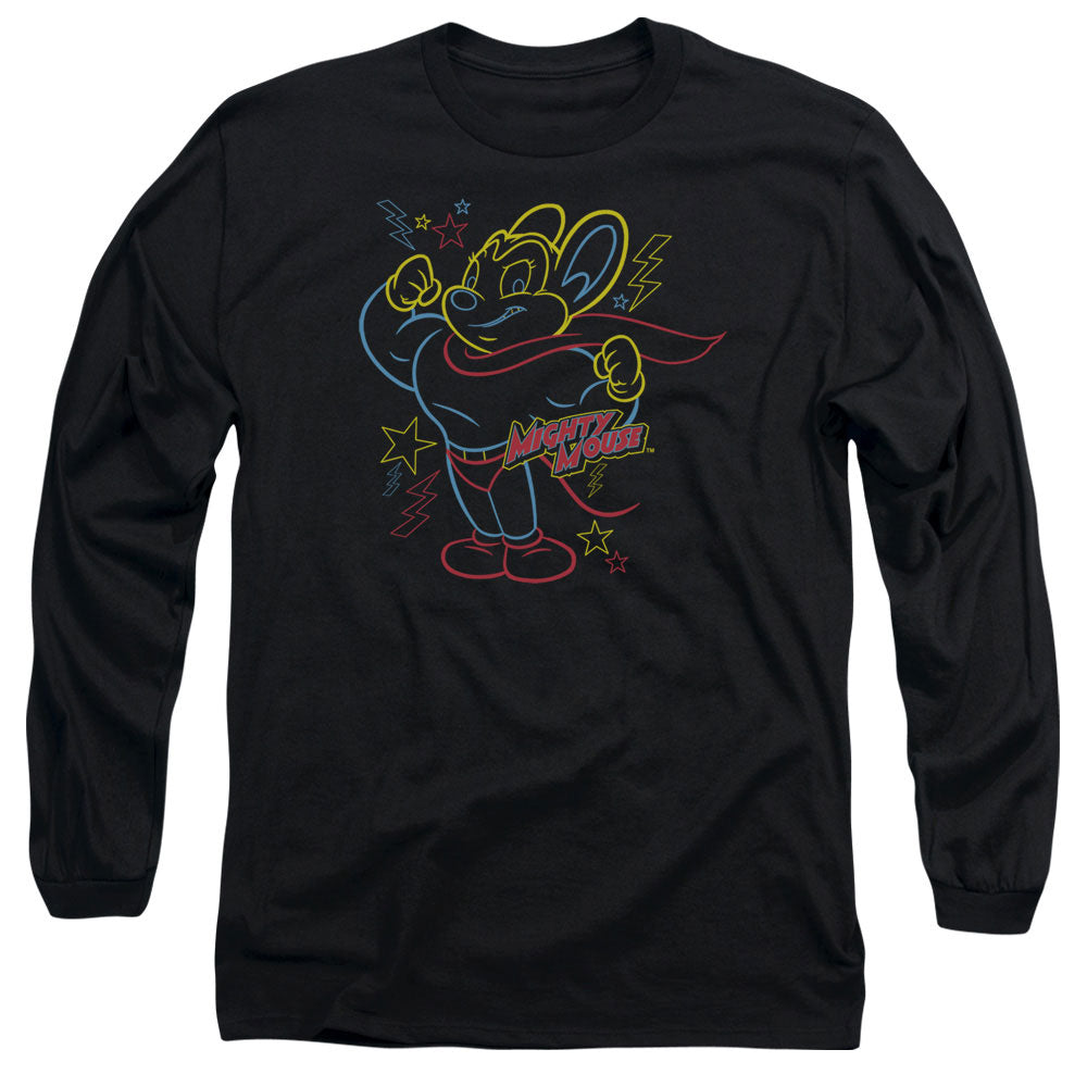 Mighty Mouse Neon Hero Mens Long Sleeve Shirt Black