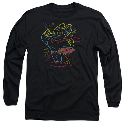 Mighty Mouse Neon Hero Mens Long Sleeve Shirt Black