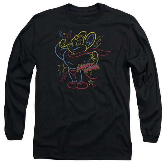 Mighty Mouse Neon Hero Mens Long Sleeve Shirt Black