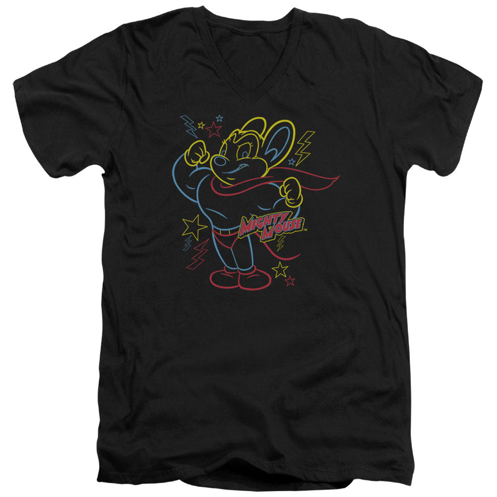 Mighty Mouse Neon Hero Mens Slim Fit V-Neck T Shirt Black