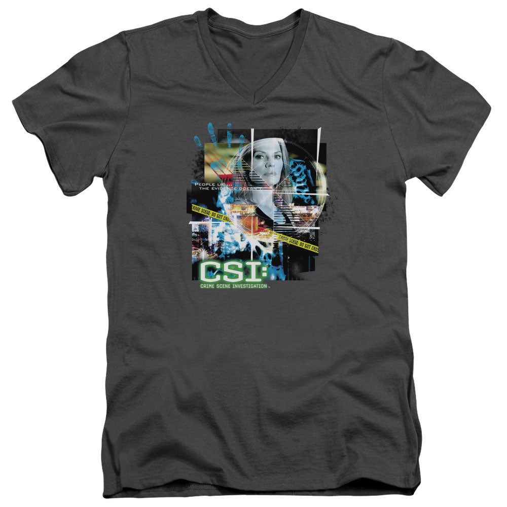 Csi Evidence Collage Mens Slim Fit V-Neck T Shirt Charcoal
