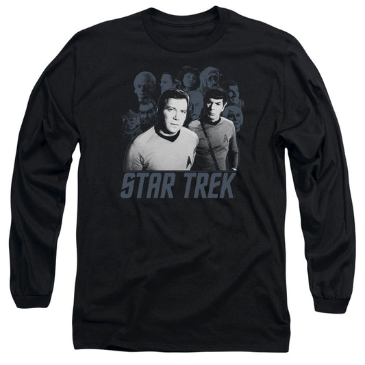 Star Trek Kirk Spock And Company Mens Long Sleeve Shirt Black Officially Licensed