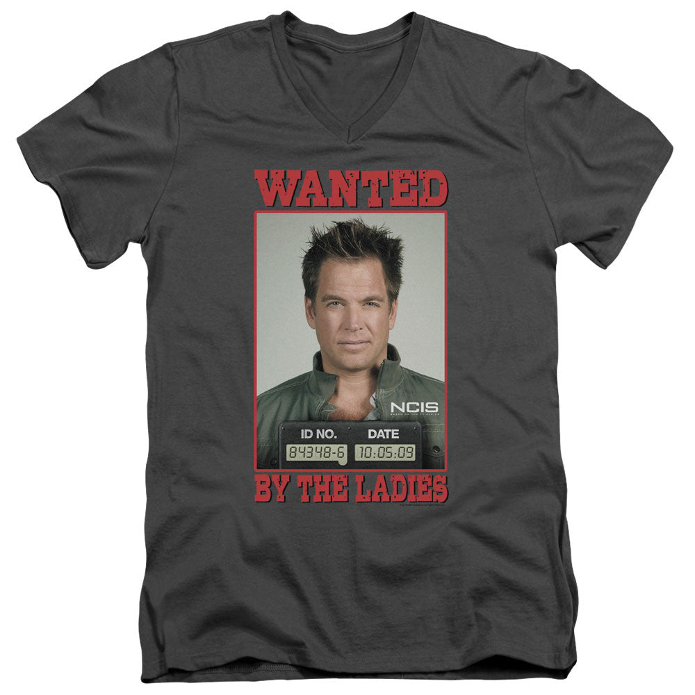 Ncis Wanted Mens Slim Fit V-Neck T Shirt Charcoal