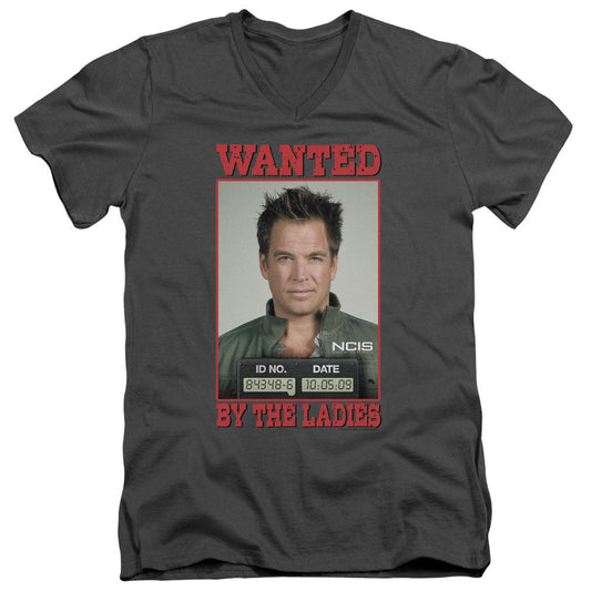 Ncis Wanted Mens Slim Fit V-Neck T Shirt Charcoal