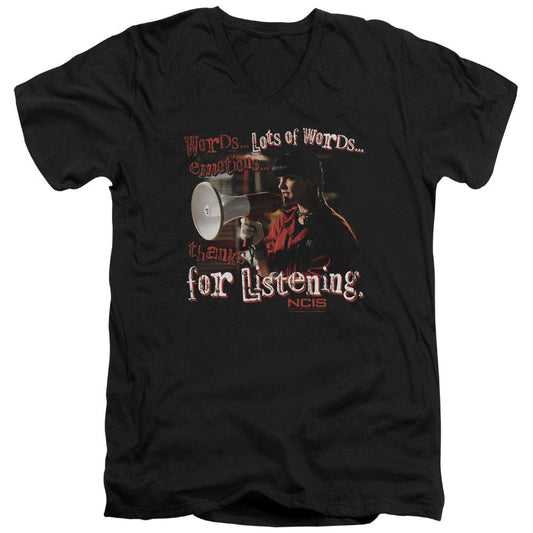 Ncis Thanks for Listening Mens Slim Fit V-Neck T Shirt Black