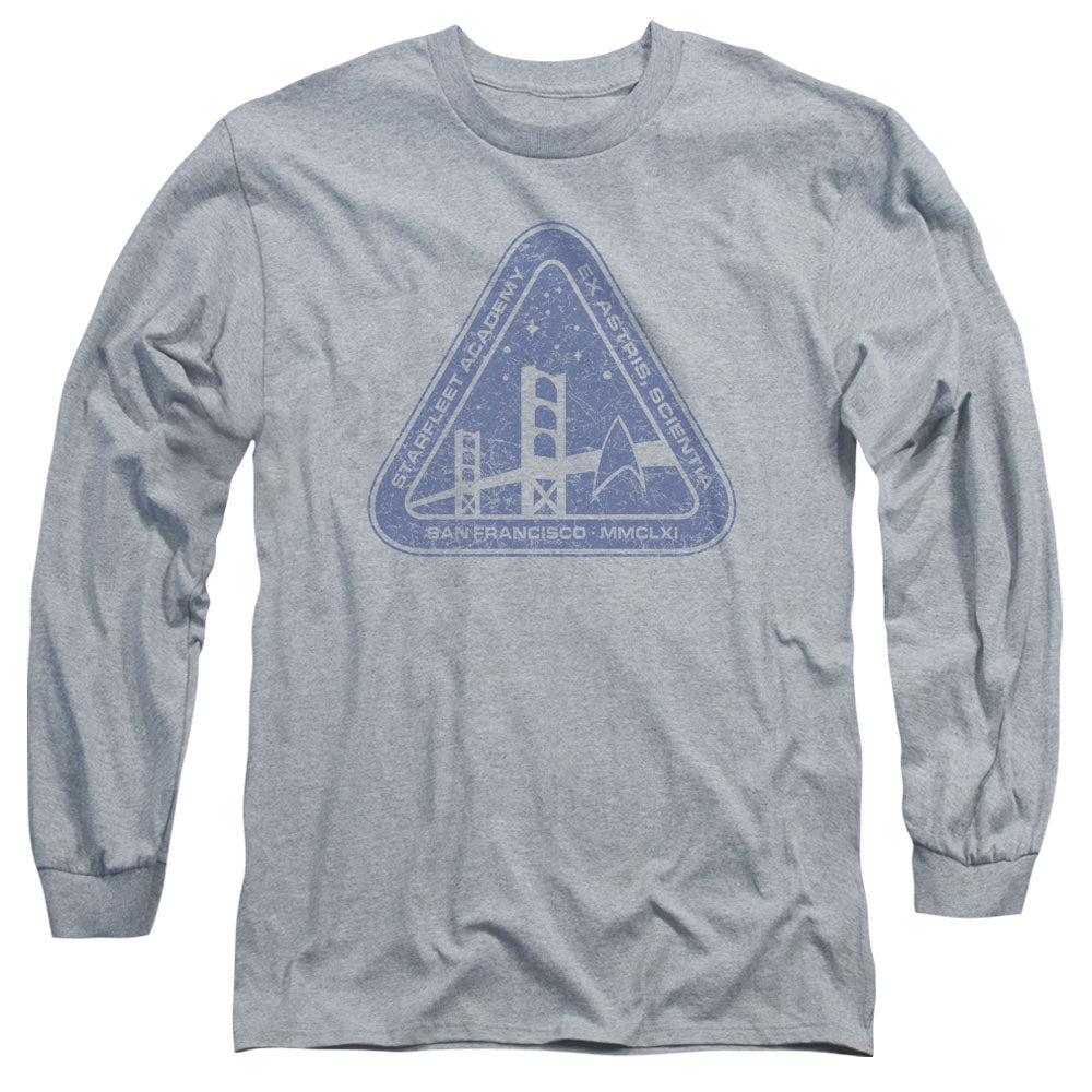 Star Trek Distressed Logo Mens Long Sleeve Shirt Athletic Heather Officially Licensed