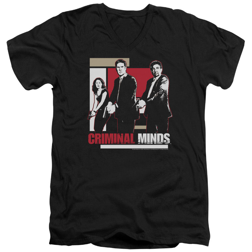 Criminal Minds Guns Drawn Mens Slim Fit V-Neck T Shirt Black