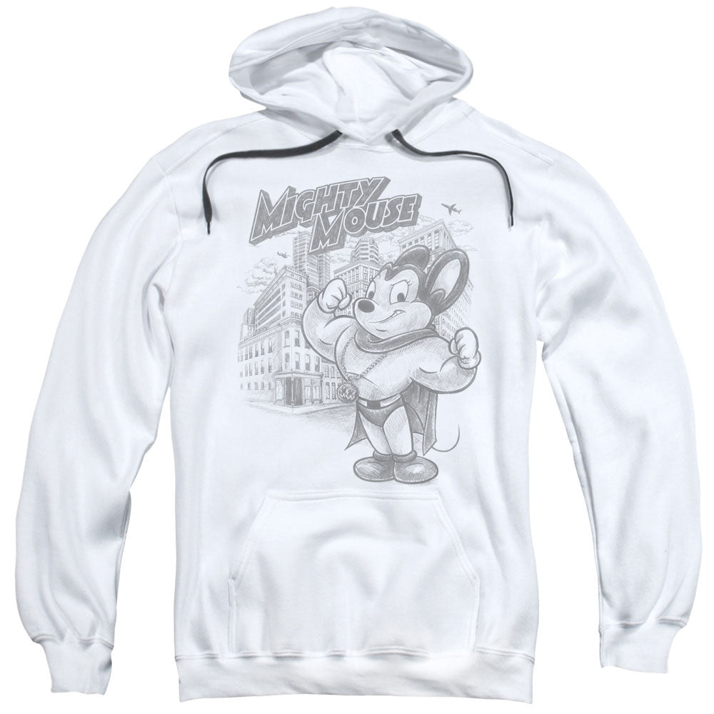 Mighty Mouse Protect And Serve Mens Hoodie White