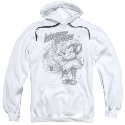 Mighty Mouse Protect And Serve Mens Hoodie White