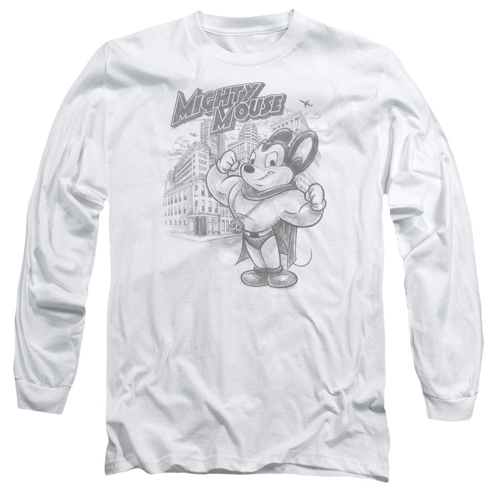 Mighty Mouse Protect And Serve Mens Long Sleeve Shirt White