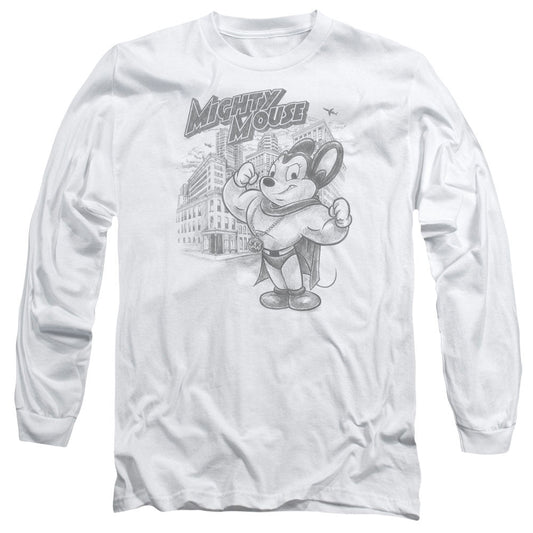Mighty Mouse Protect And Serve Mens Long Sleeve Shirt White