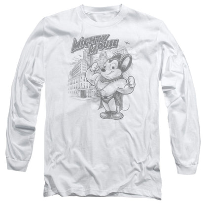 Mighty Mouse Protect And Serve Mens Long Sleeve Shirt White