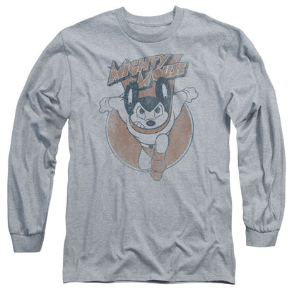 Mighty Mouse Flying With Purpose Mens Long Sleeve Shirt Athletic Heather