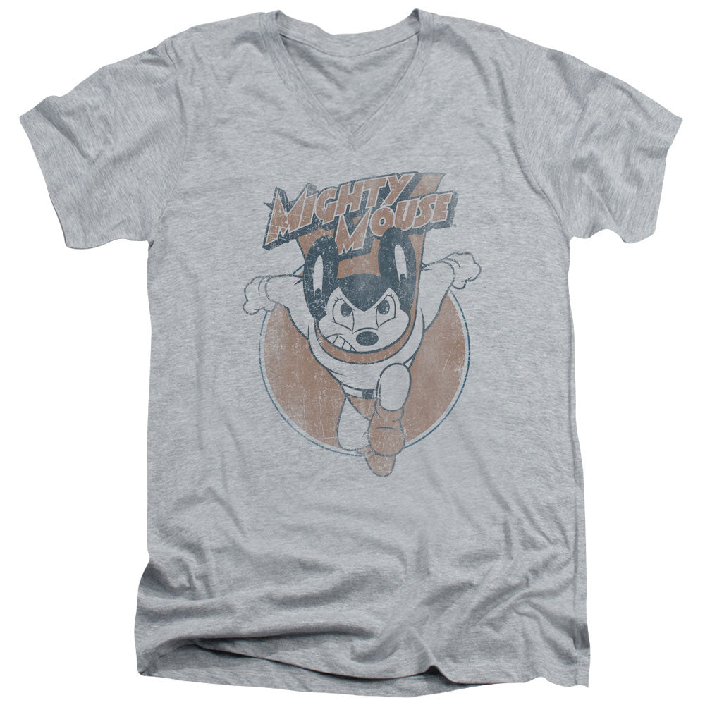 Mighty Mouse Flying With Purpose Mens Slim Fit V-Neck T Shirt Athletic Heather