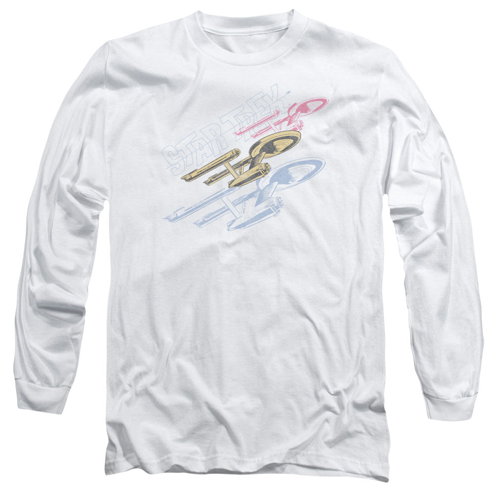 Star Trek Retro Tri Enterprise Mens Long Sleeve Shirt White Officially Licensed