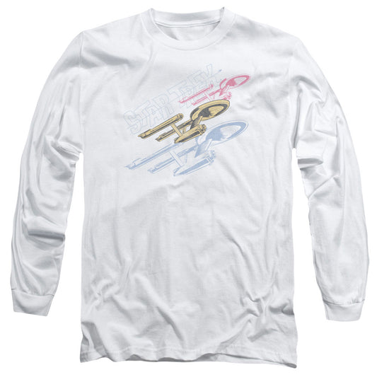 Star Trek Retro Tri Enterprise Mens Long Sleeve Shirt White Officially Licensed