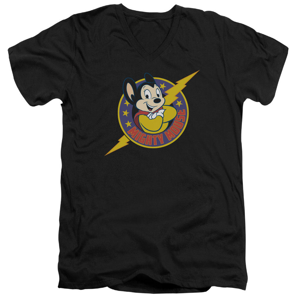 Mighty Mouse Mighty Hero Mens Slim Fit V-Neck T Shirt Black