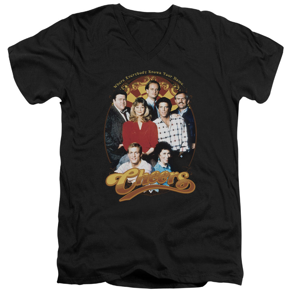 Cheers Group Shot Mens Slim Fit V-Neck T Shirt Black