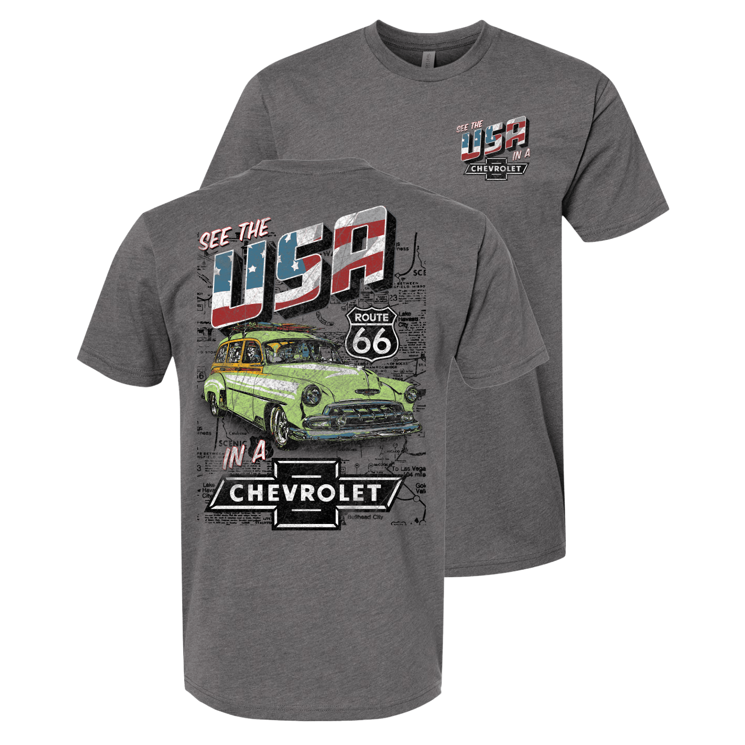 Chevrolet "See the USA" Mens T Shirt Grey