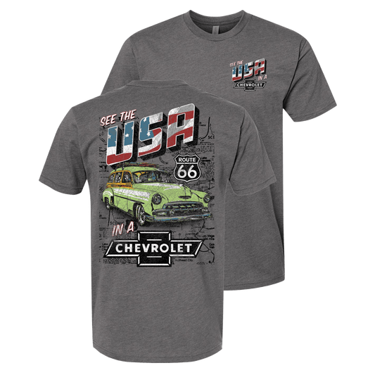 Chevrolet "See the USA" Mens T Shirt Grey