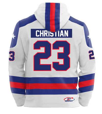 Dave Christian USA Hockey Miracle on Ice 1980 Team Jersey Official White Hoodie