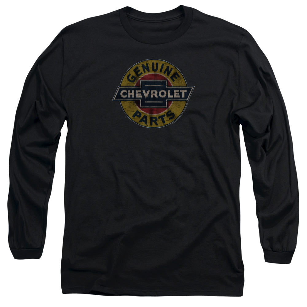 Chevrolet Genuine Chevy Parts Distressed Sign Mens Long Sleeve Shirt Black Officially Licensed