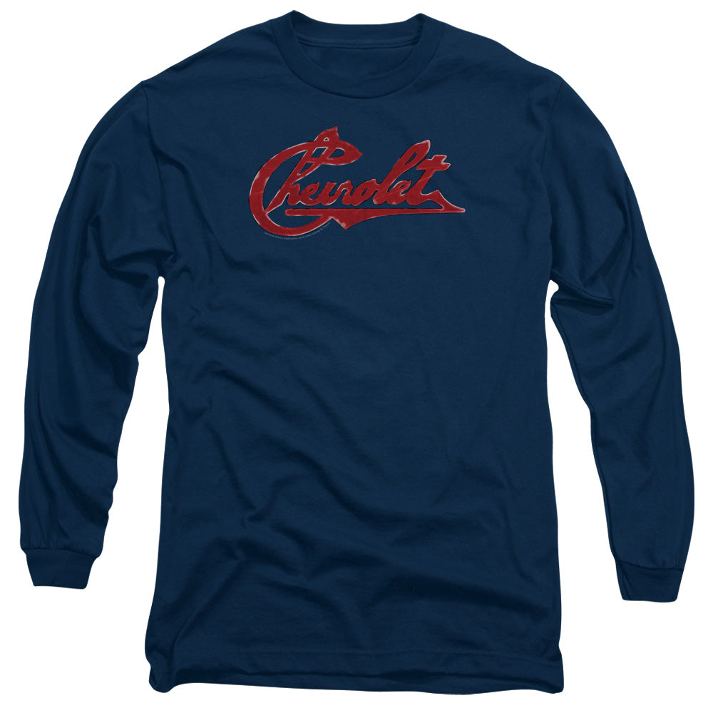 Chevrolet Chevrolet Script Distressed Mens Long Sleeve Shirt Navy Officially Licensed