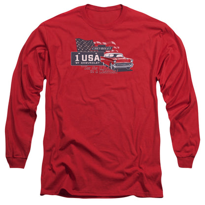 Chevrolet See The Usa Mens Long Sleeve Shirt Red Officially Licensed