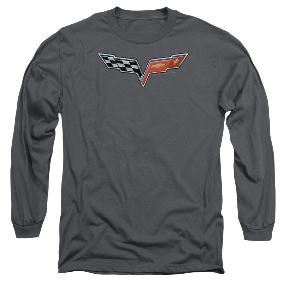 Chevrolet The Vette Medallion Mens Long Sleeve Shirt Charcoal Officially Licensed