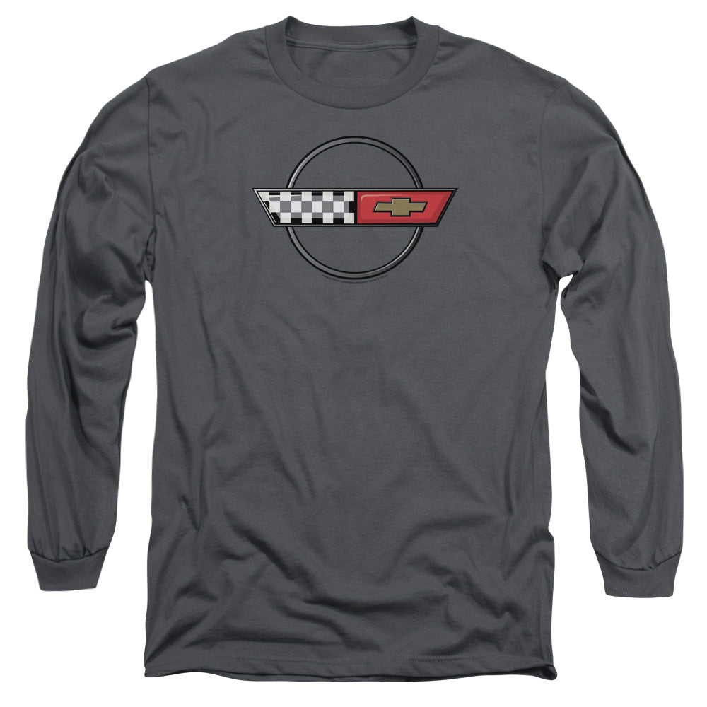 Chevrolet 4Th Gen Vette Logo Mens Long Sleeve Shirt Charcoal Officially Licensed