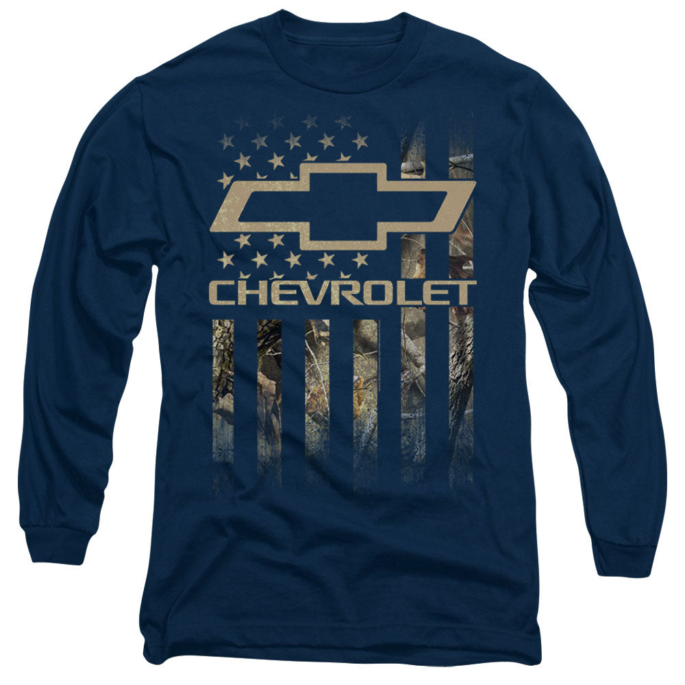 Chevrolet Camo Flag Mens Long Sleeve Shirt Navy Officially Licensed