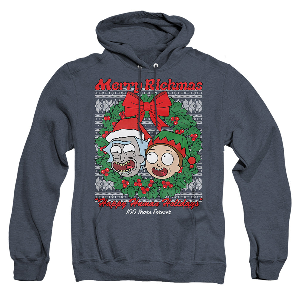 Rick And Morty Merry Rickmas Ugly Christmas Heather Mens Hoodie Navy