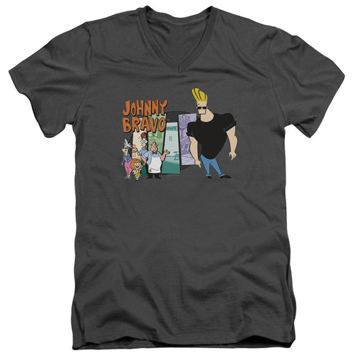 Johnny Bravo Johnny & Friends Slim Fit V Neck T Shirt Charcoal