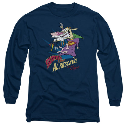 Cow & Chicken Super Cow Mens Long Sleeve Shirt Navy Officially Licensed