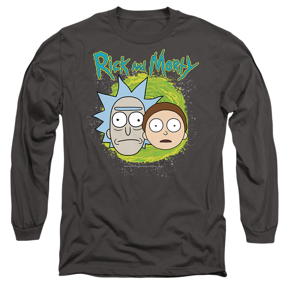 Rick And Morty Floating Heads Mens Long Sleeve Shirt Charcoal Officially Licensed