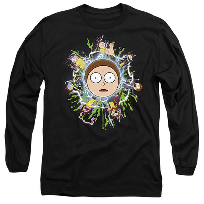 Rick And Morty Multiple Morty Mens Long Sleeve Shirt Black Officially Licensed