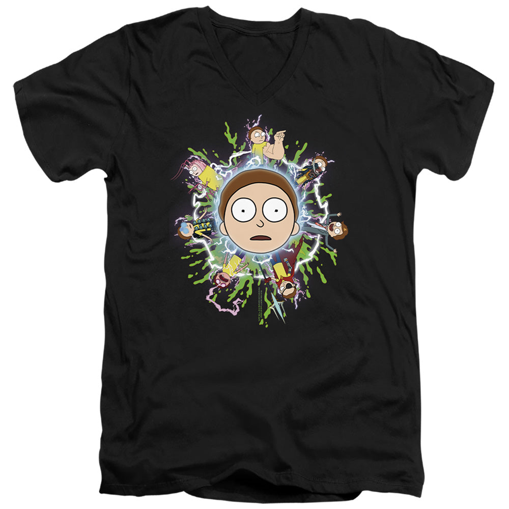 Rick And Morty Multiple Morty Mens Slim Fit V-Neck T Shirt Black