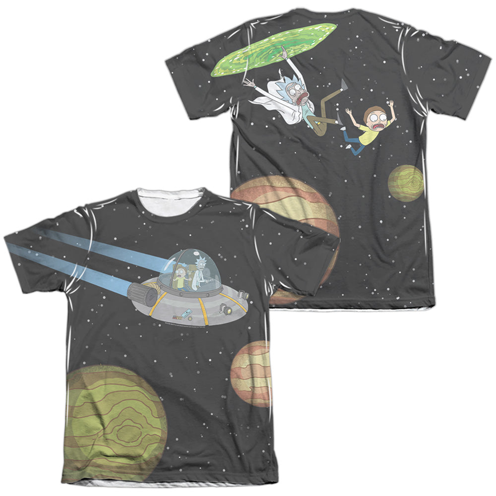 Rick And Morty Rick And Morty In Space Front Back Print Mens Poly Cotton T Shirt White